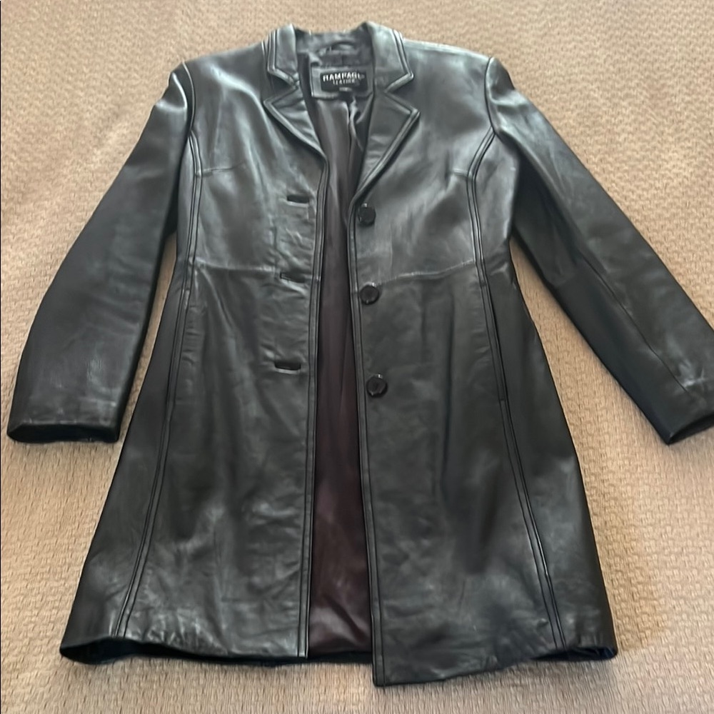 Rampage Black Leather Coat Trench Slim Fit